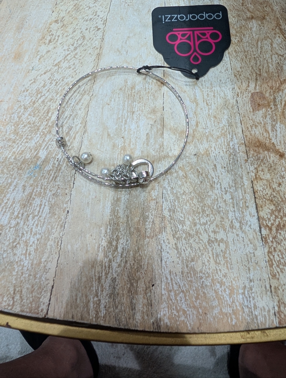 paparazzi Silver-tone Pearl & Charm Bangle Bracelet